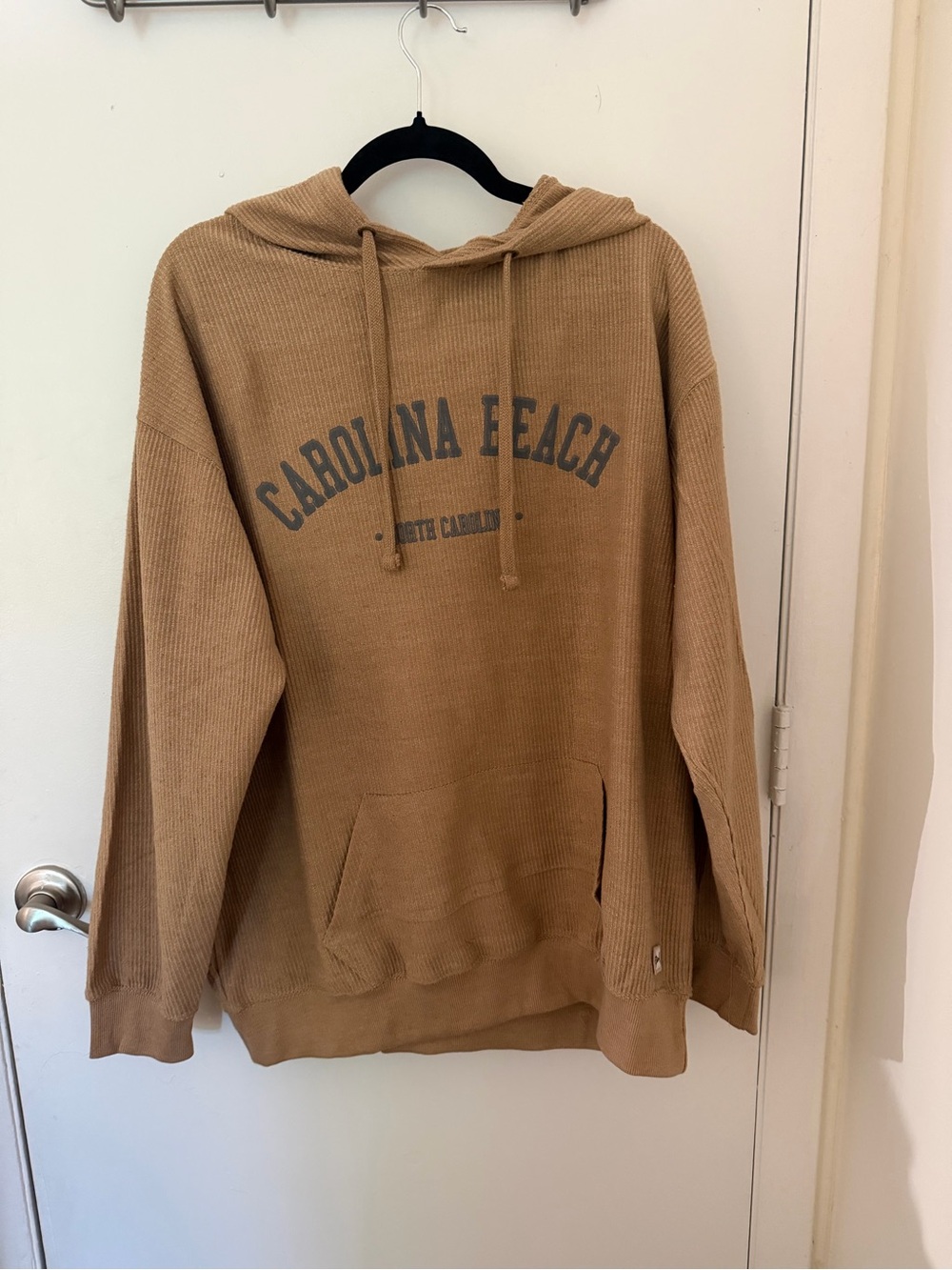 Carolina Beach Ribbed Pullover Hoodie - Tan